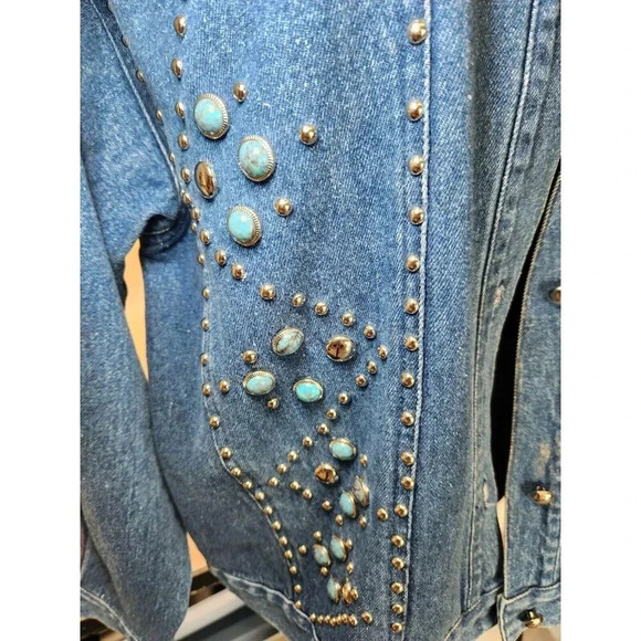 Vintage I.B. Diffusion Denim Jean Jacket Silver & Turquoise Studs Size 1… - Picture 4 of 14